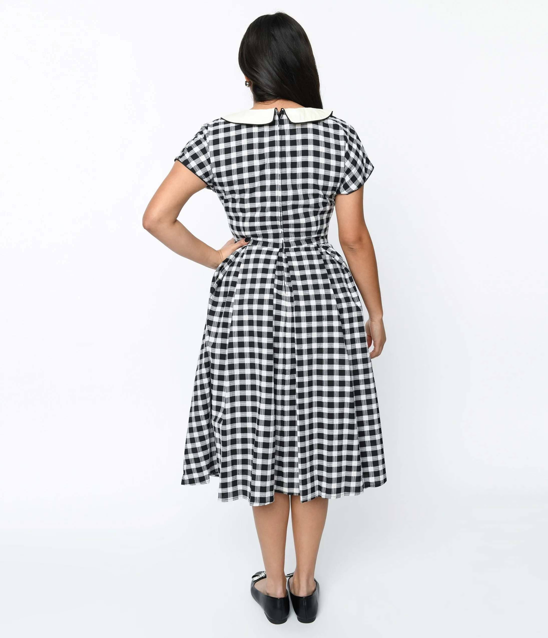 Vintage 1950s White and Black Gingham Swing Dress