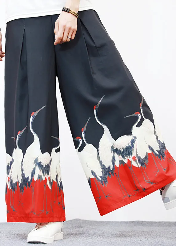 Men's Wide-Leg Pants with Unique White Pockets Print, Perfect for Summer Made of Ice Silk