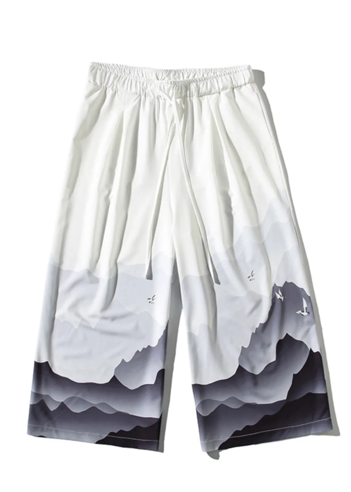 Men's Wide-Leg Pants with Unique White Pockets Print, Perfect for Summer Made of Ice Silk