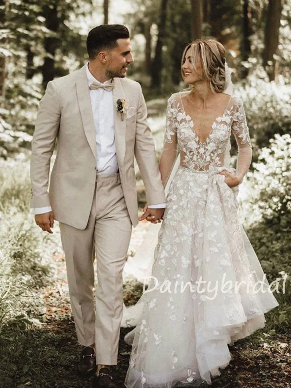 V-neck Tulle Lace Wedding Dress