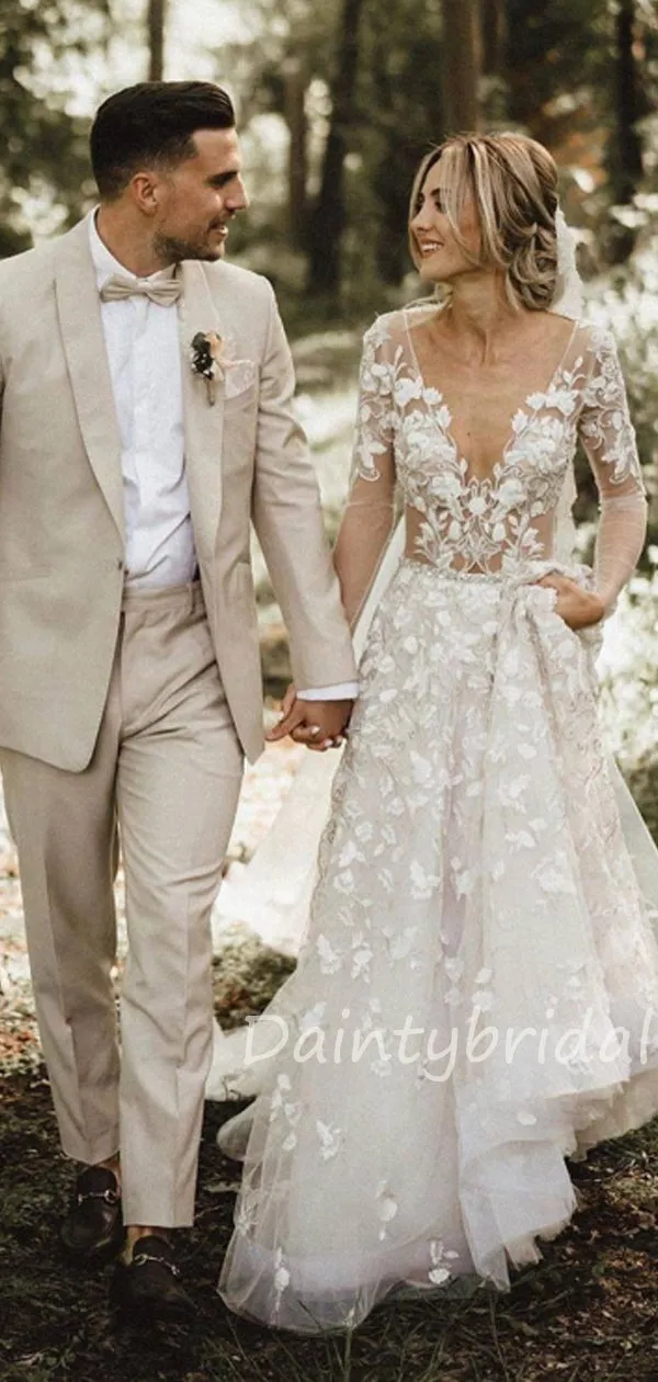 V-neck Tulle Lace Wedding Dress