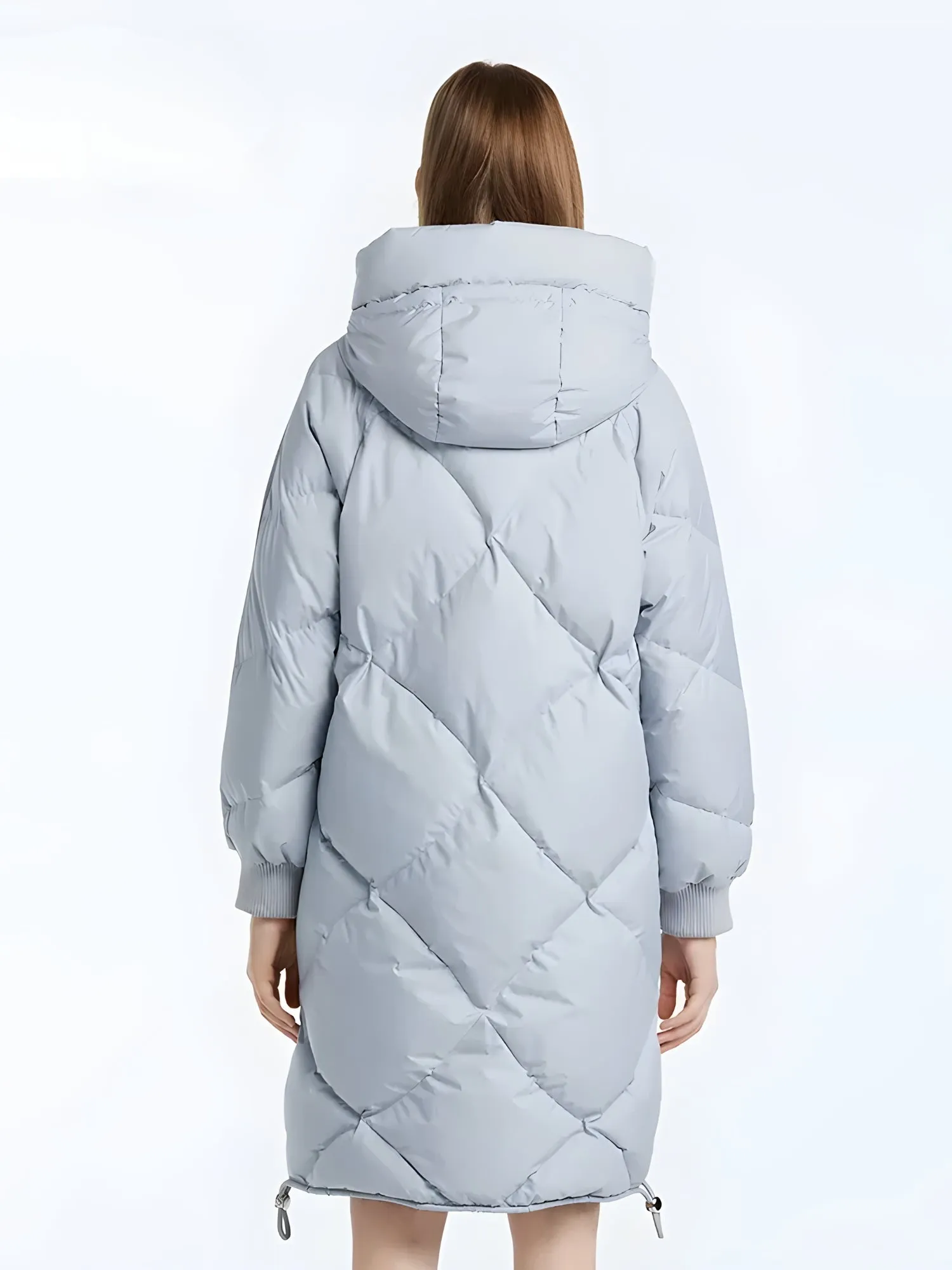 Hooded Long Puffer Coat with Zip-Up Closure