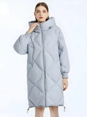 Hooded Long Puffer Coat with Zip-Up Closure