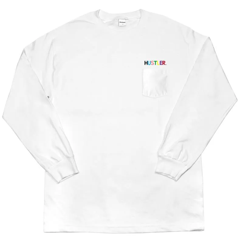 White Hustler Logo LS Tee with Pocket from 40s & Shorties