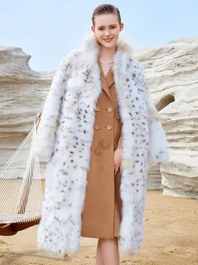 White Fur Coat Women Oversized Animal Print Long Eco-friendly