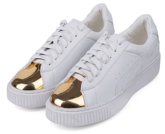 White Gold Metal Lace Up Sneakers