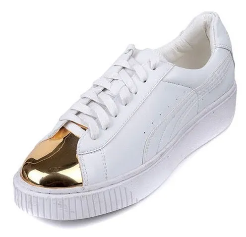 White Gold Metal Lace Up Sneakers