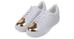 White Gold Metal Lace Up Sneakers