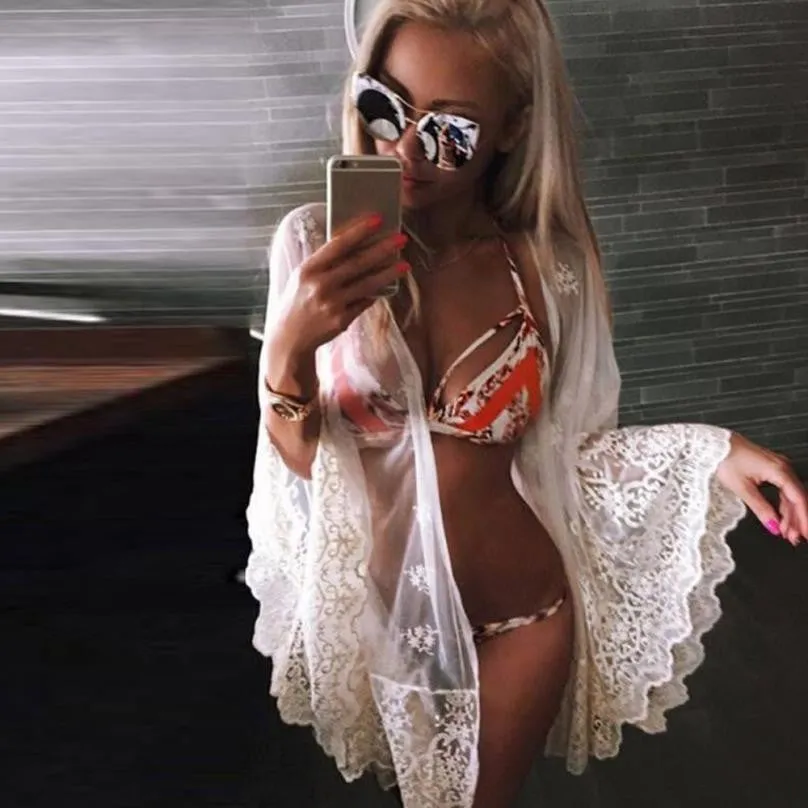 White Lace Kimono Style Blouse for Women - Perfect Summer Wear