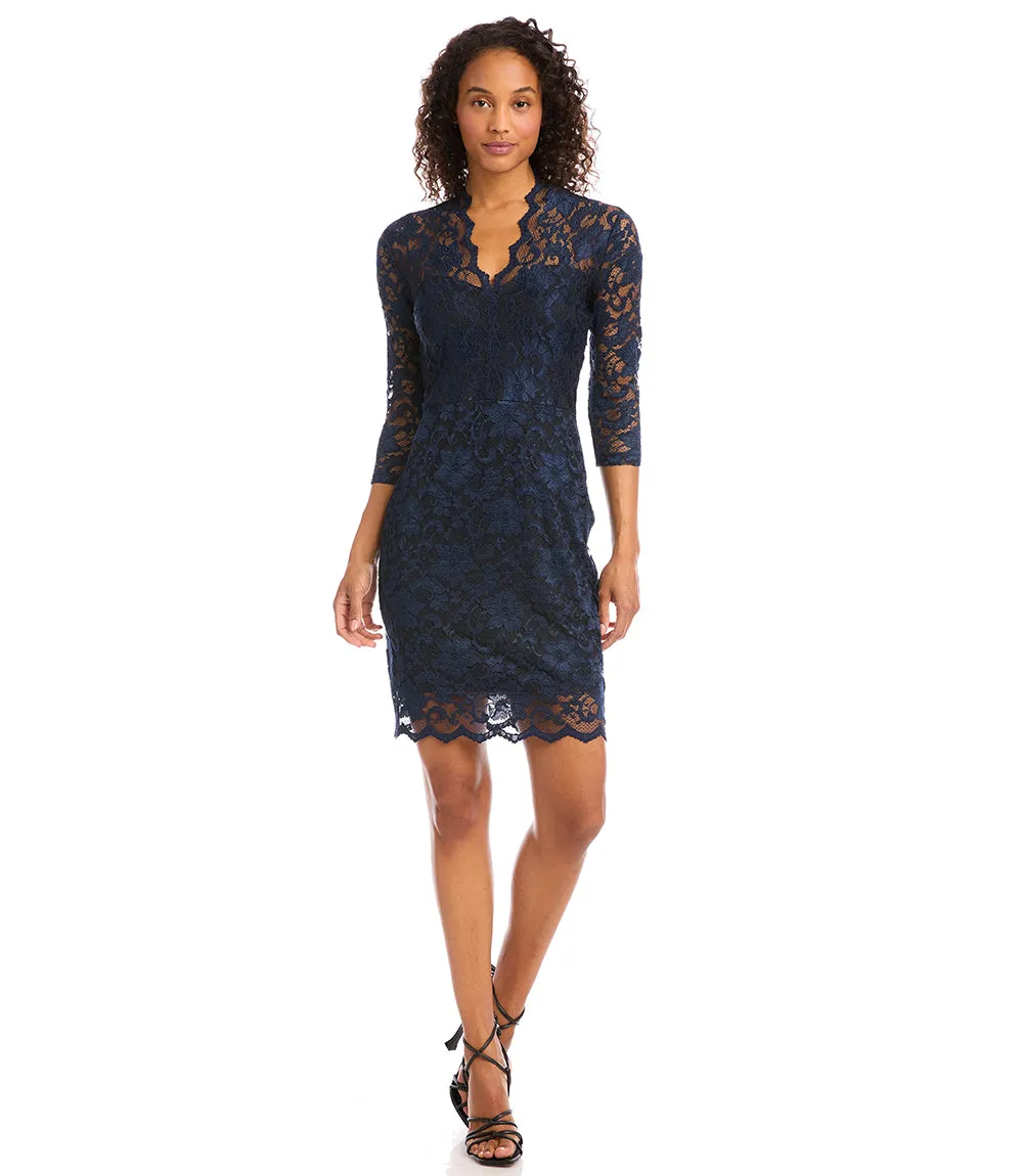 Lace V-Neck Scallop Hem Dress