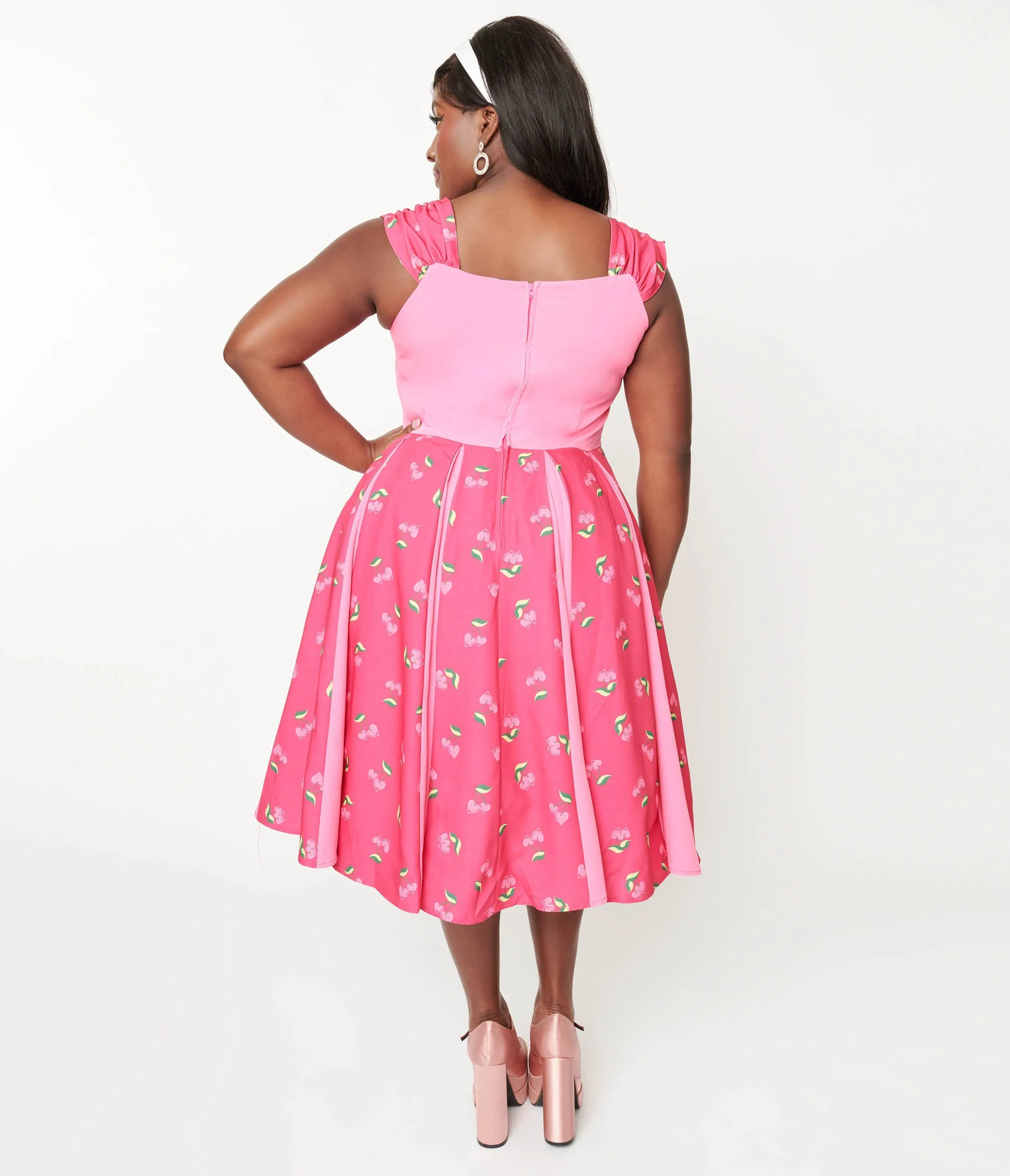 Fashionable Plus Size Hot Pink Heart Cherry Swing Dress