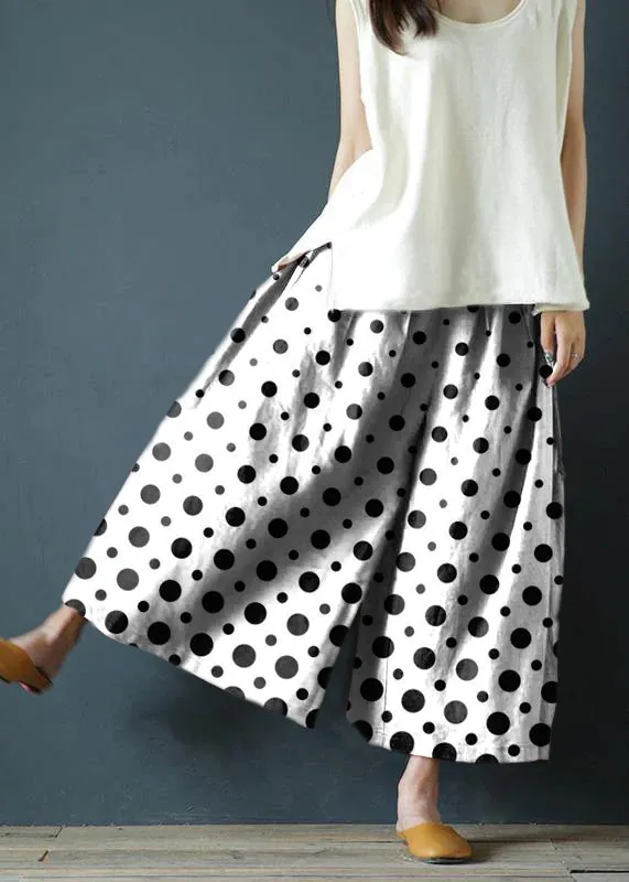 White Polka Dots Wide-Leg Pants Chunxin Original Design Cotton and Linen