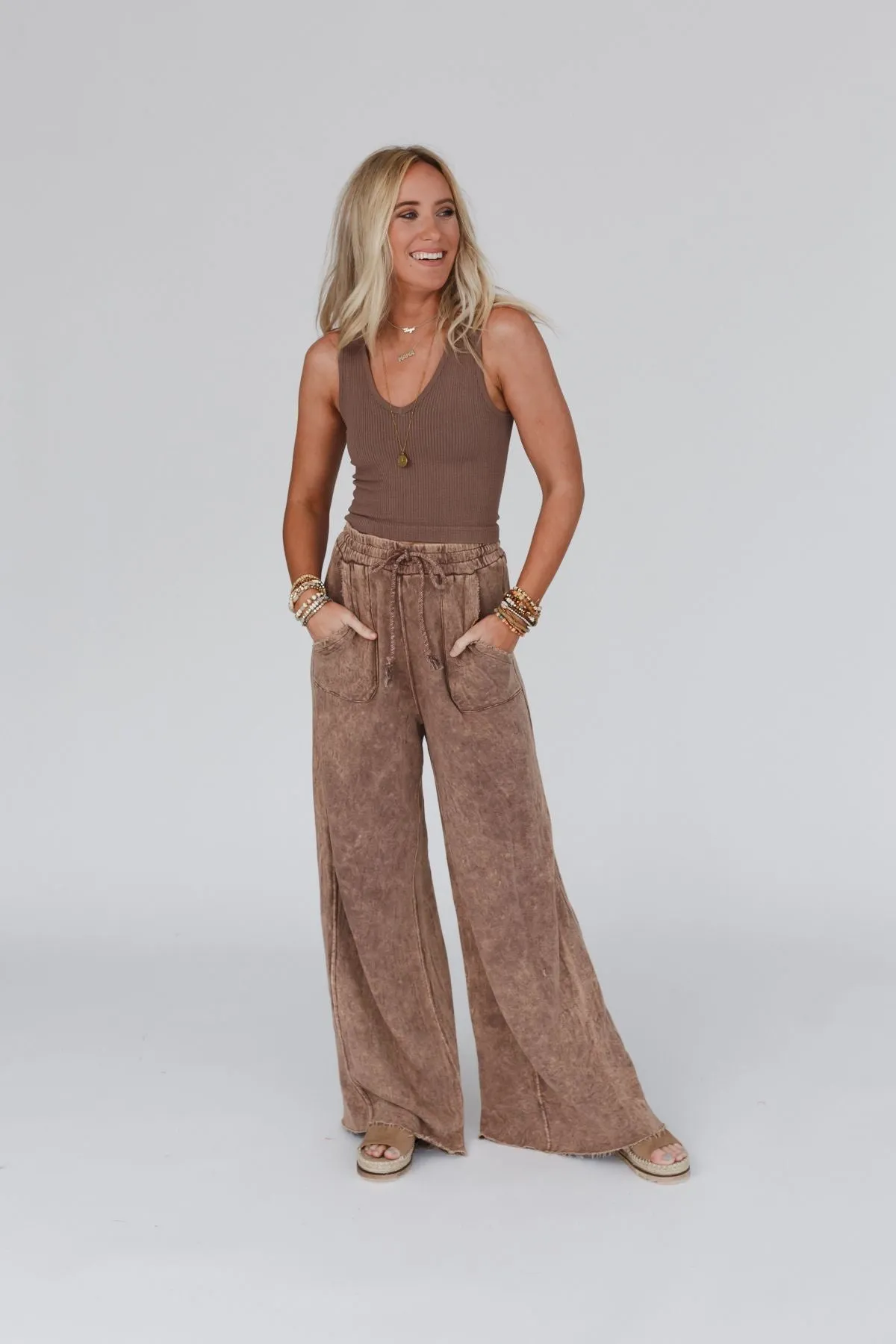 New Mocha Wide Leg Pants for Relaxing Robin