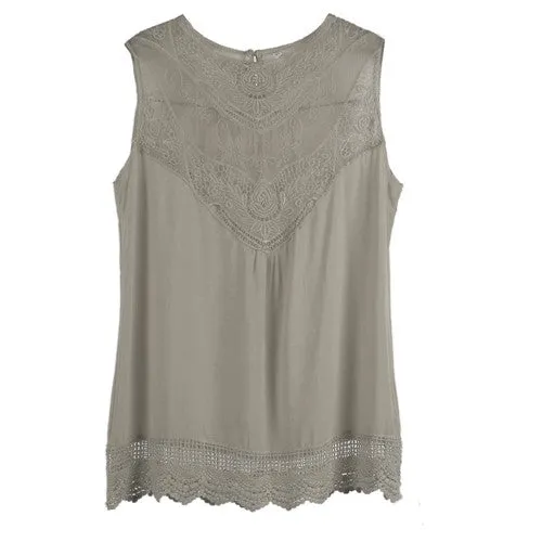 Women's Summer Fashion Sleeveless Lace Tank Top Vest Casual Shirt