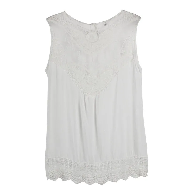 Women's Summer Fashion Sleeveless Lace Tank Top Vest Casual Shirt