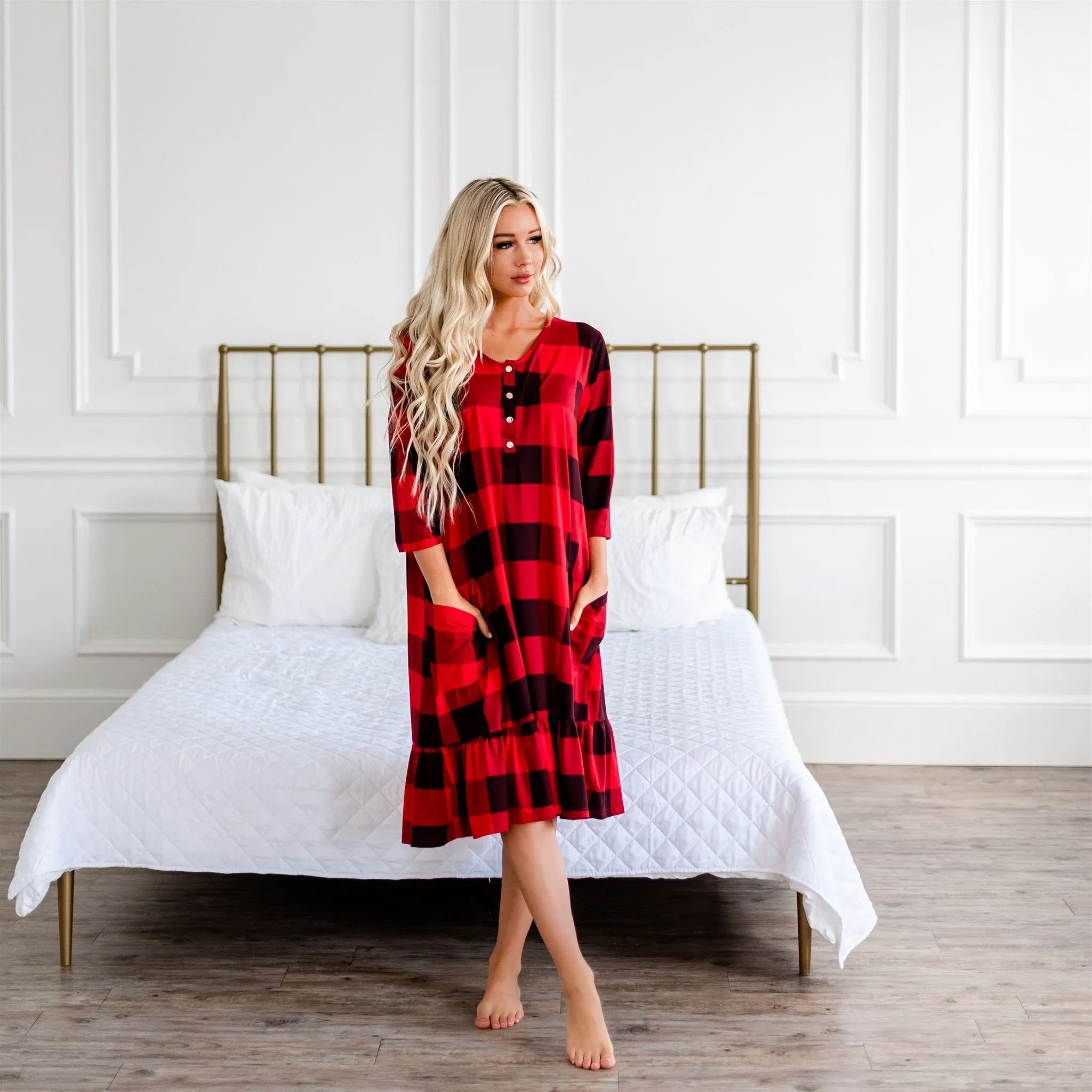 Mommy and Me Holiday House Dress Women's Buffalo Plaid