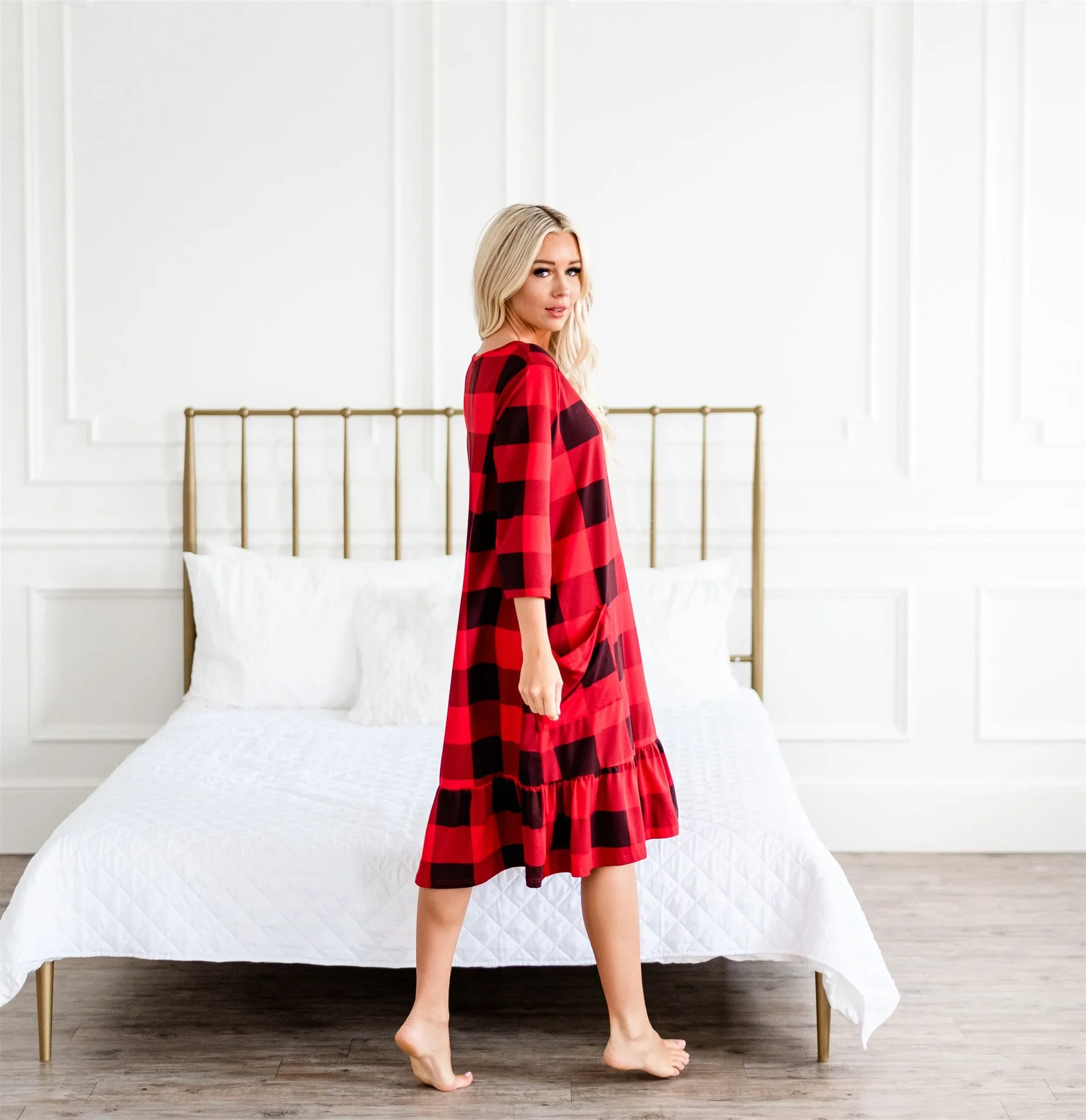 Mommy and Me Holiday House Dress Women's Buffalo Plaid