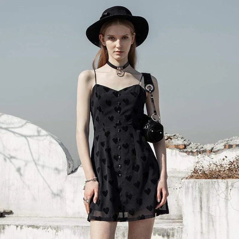 Women's Short Slip Dresses with Grunge Love Heart Print