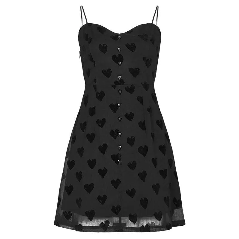 Women's Short Slip Dresses with Grunge Love Heart Print