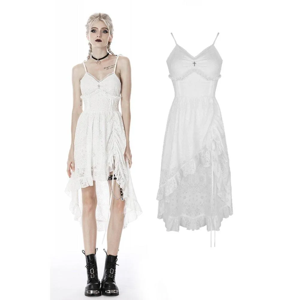 Womens White Steampunk Cocktail Slip Dresses with Floral Lace