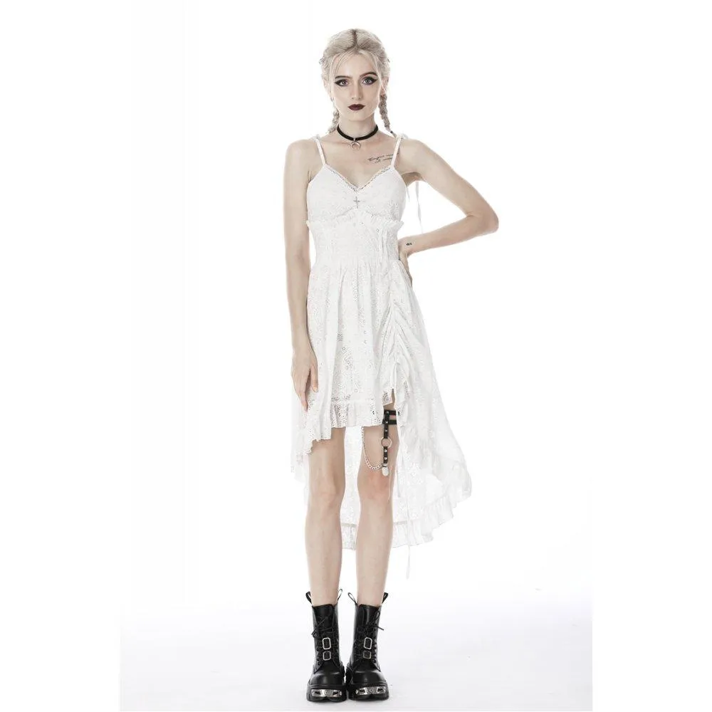 Womens White Steampunk Cocktail Slip Dresses with Floral Lace