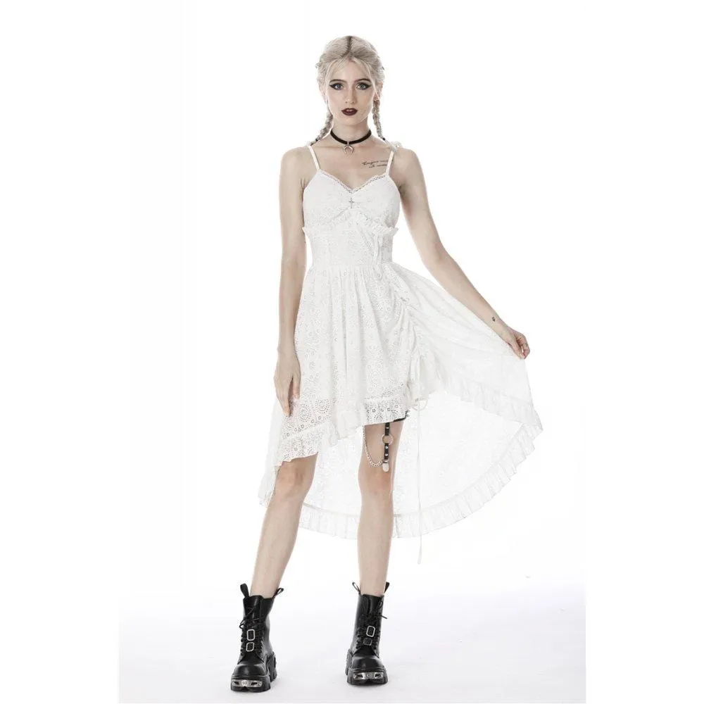 Womens White Steampunk Cocktail Slip Dresses with Floral Lace