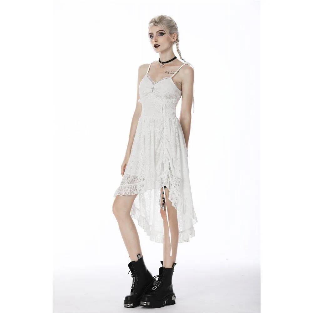 Womens White Steampunk Cocktail Slip Dresses with Floral Lace