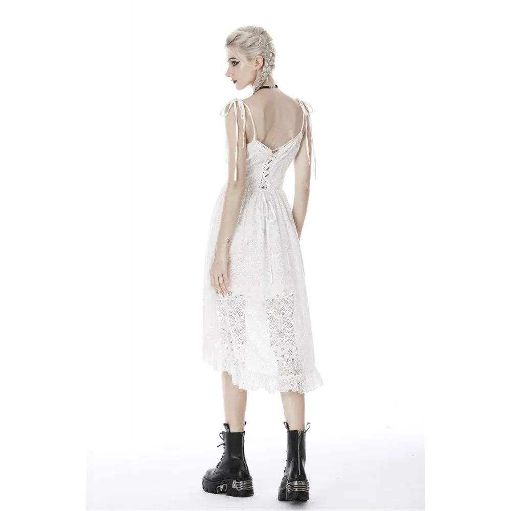 Womens White Steampunk Cocktail Slip Dresses with Floral Lace