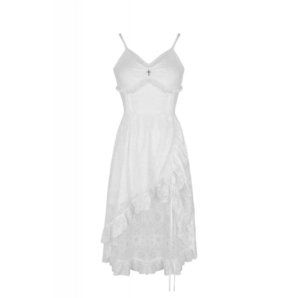 Womens White Steampunk Cocktail Slip Dresses with Floral Lace