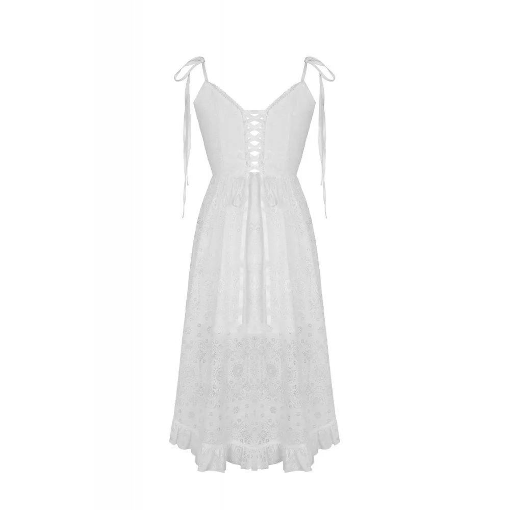 Womens White Steampunk Cocktail Slip Dresses with Floral Lace