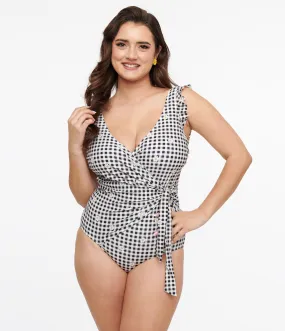 Black & White Daisy Gingham One-Piece Swimsuit