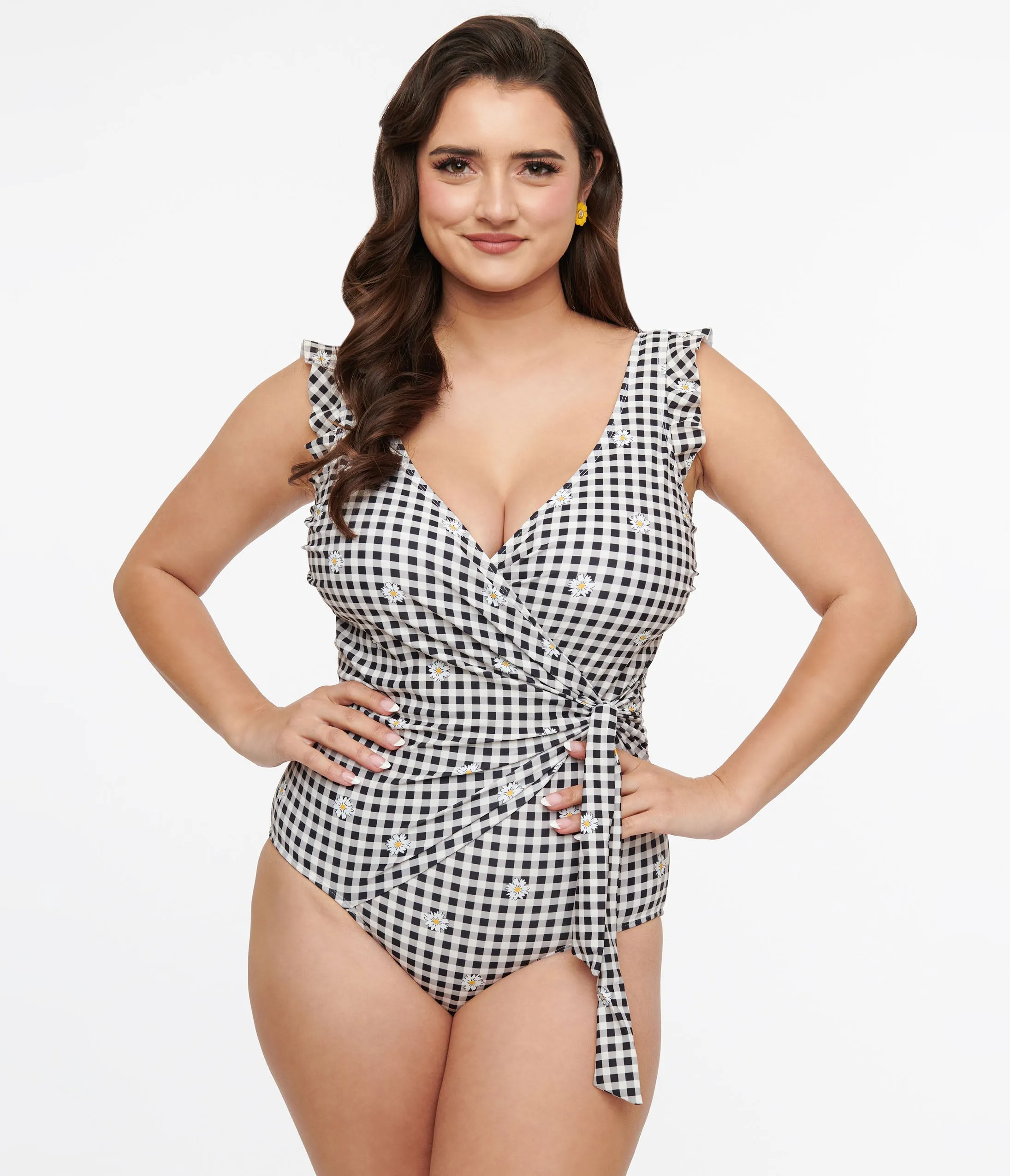 Black & White Daisy Gingham One-Piece Swimsuit