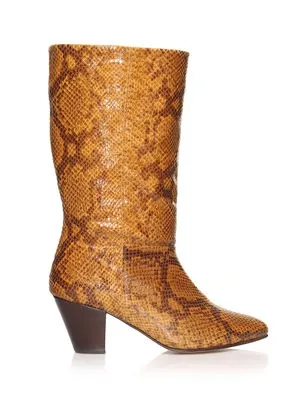 Yellow Faux Snake Boots