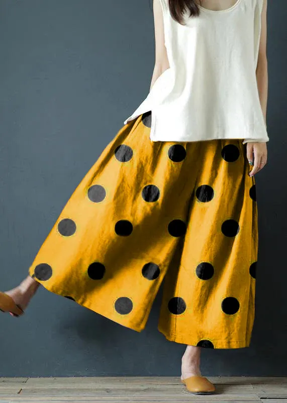 Yellow Polka Dots Wide-Leg Pants Chunxin Original Design Cotton and Linen